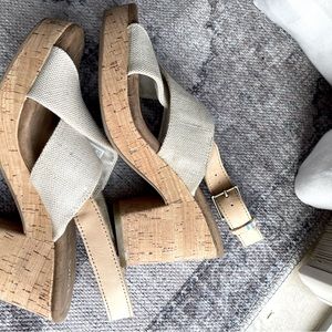 Tom’s Iridescent Pinpoint Linen Cork Heel Shoes